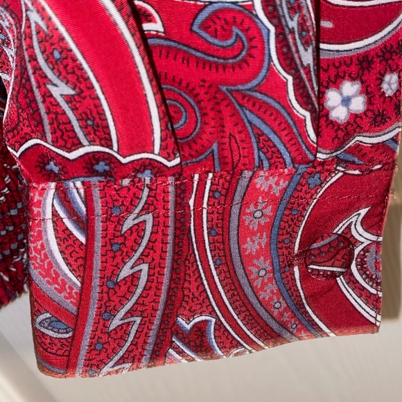 Alfred Dunner Vintage Paisley Smocked Waist Button Down Blouse w/ Shoulder Pads - Picture 9 of 11